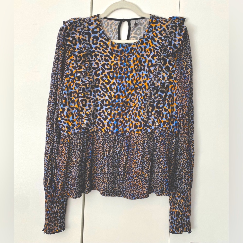 BL-NK / Anthropologie leopard print ruffled shirt